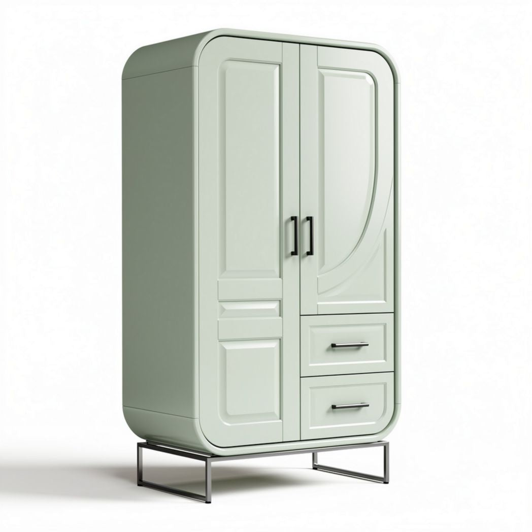 Mint green storage cabinet with two doors and two drawers 80 x 50 x 160cm