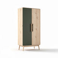 Wooden wardrobe with two doors and green accent 180 x 90 x 45cm