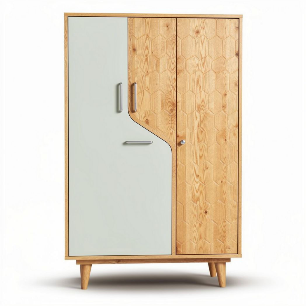 Wooden cabinet with honeycomb design and two-tone finish 80 x 40 x 140cm