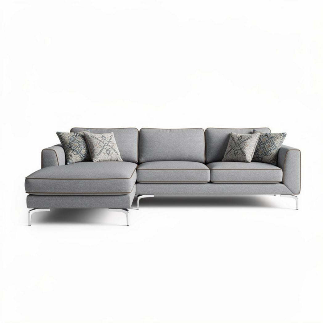 Sectional sofa with removable cushions and silver metal legs 220 x 90 x 85cm