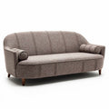 Sofa in brown fabric with curved arms and wooden legs 180 x 90 x 85cm