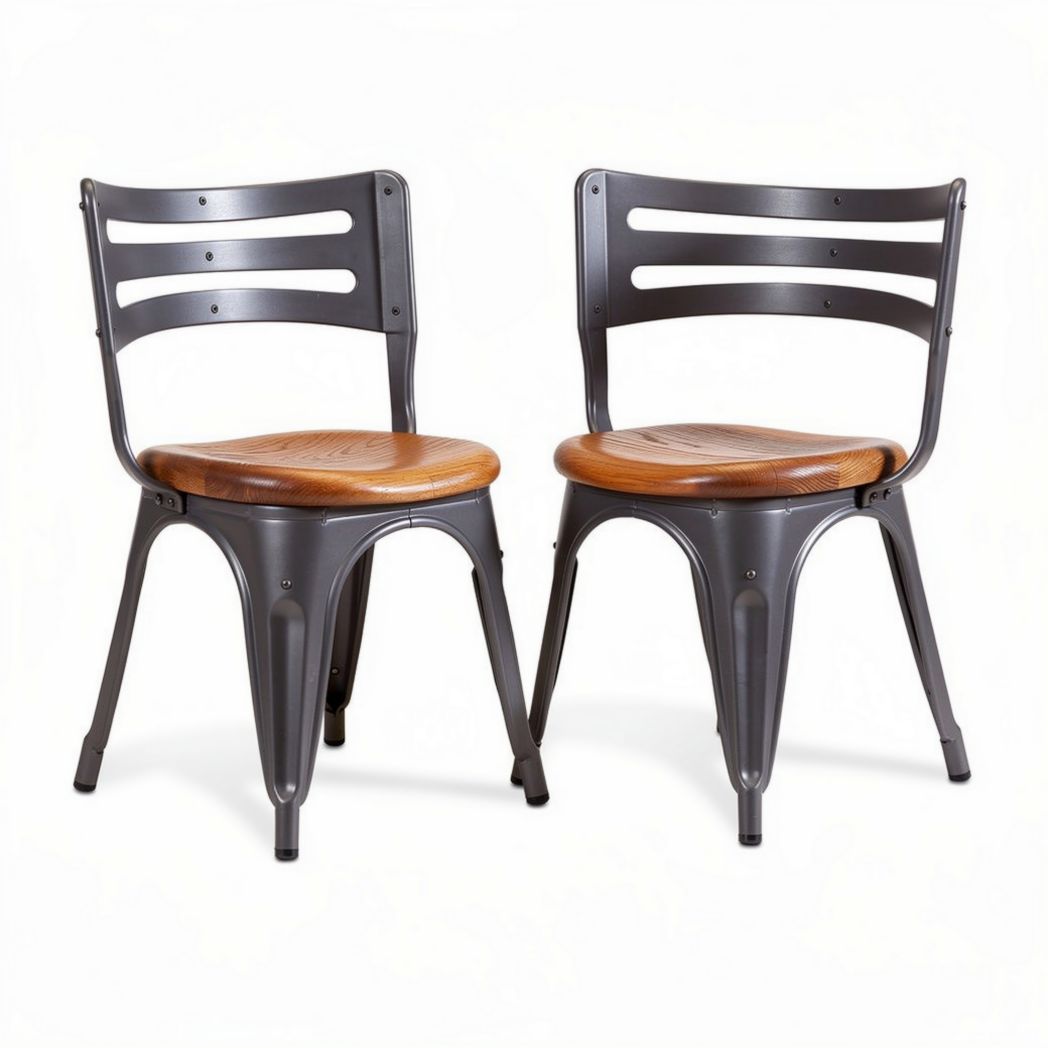 Metal dining chairs with wooden seats set of two 45 x 45 x 80cm