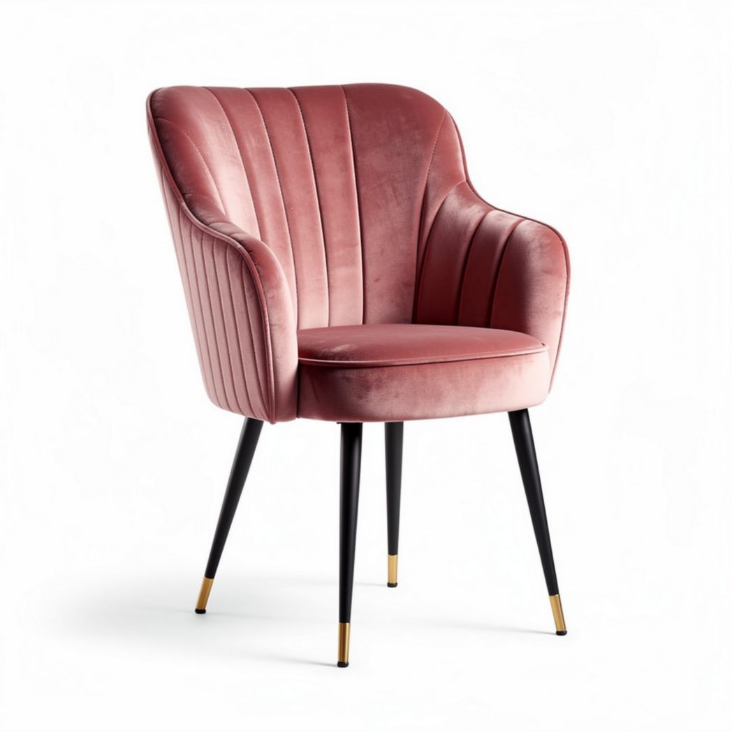 Velvet shell-shaped accent chair with gold metal legs 45 x 45 x 85cm