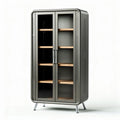 Metal storage cabinet with glass doors and wooden shelves 80 x 40 x 180cm
