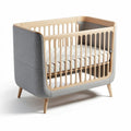 Wooden baby crib with padded fabric sides and dimensions 120 x 60 x 90cm