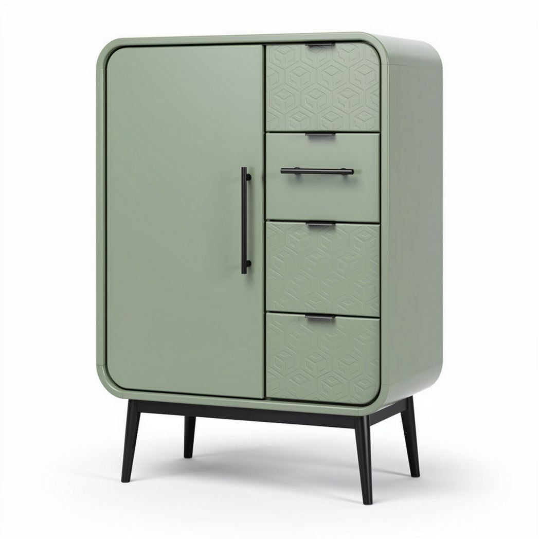 Storage cabinet with four drawers and one door in green finish 80 x 40 x 120cm