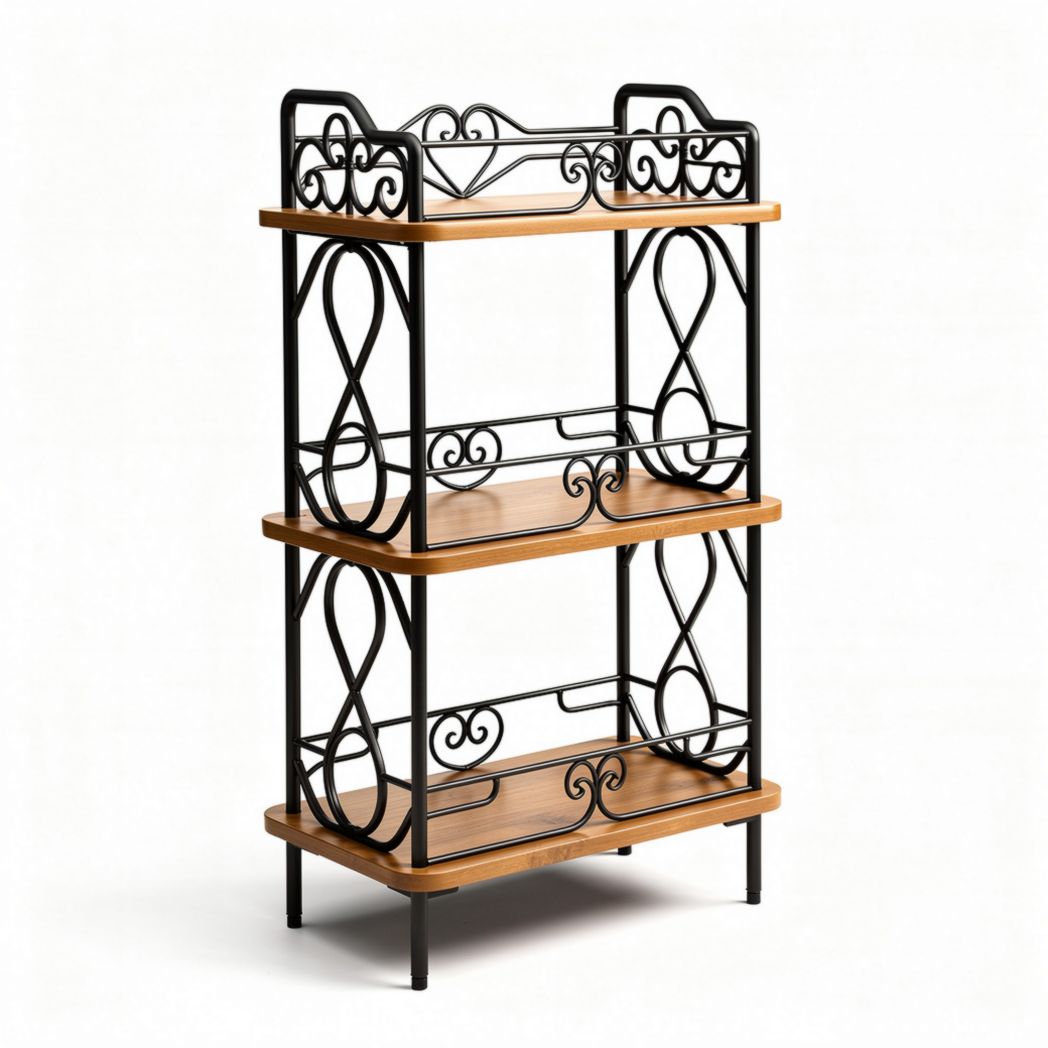 Metal shelving unit with decorative design 80 x 40 x 120cm in cream color