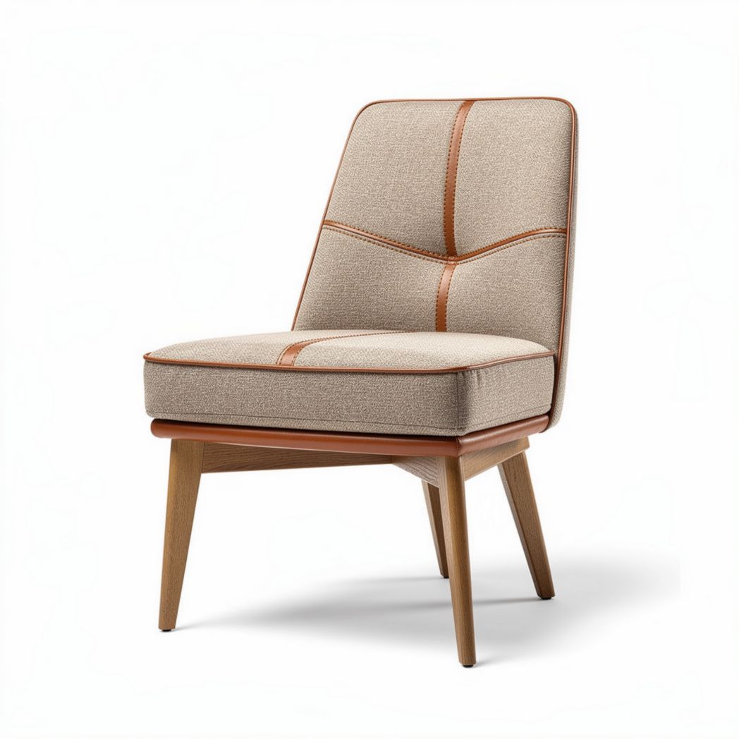 Fabric upholstered accent chair with wooden legs in beige color 70 x 70 x 80cm