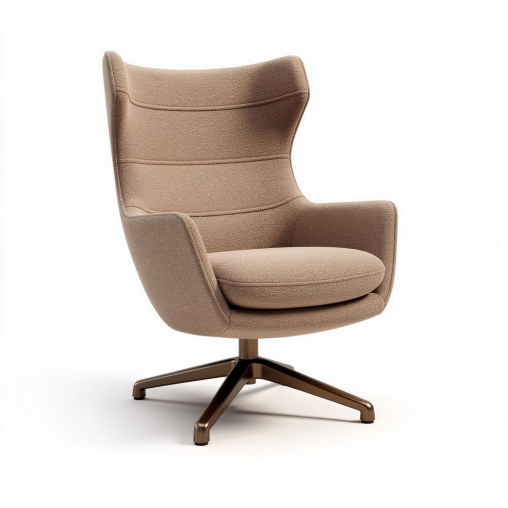 Swivel accent chair in beige corduroy fabric with black metal base 75 x 75 x 85cm