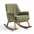 Rocking chair with plush fabric upholstery and metal base in gray color
