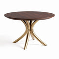 Round dining table with walnut finish top and gold metal legs 80 x 80 x 75cm